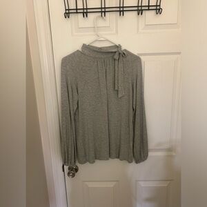 Gray Designer Long Sleeve Bow Blouse
